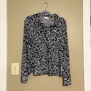 Calvin Klein Black White Animal Print Gold Button Down Blouse Petite Large